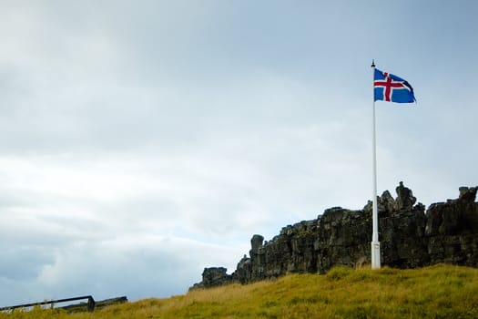Flag near the place of the original Icelandic parlament