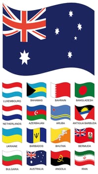 Flag Collection. Luxemburg, bahamas, bahrain, bangladesh, netherlands, holland, azerbaijan, aruba, antigua, ukraine, barbados, bhutan, bermuda, bulgaria, australia, angola, iran