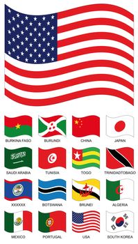 Flag Collection. Burckina faso, burundi, china, japan, saudi arabia, tunisia, togo, trinidad tobago, botswana, brunei, algeria, mexico, portugal, usa, south korea