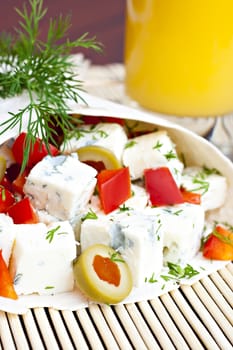 Lavash with a cheese filling and a glass of juice.
