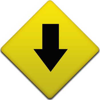 black arrow pointing down on a yellow road sign
