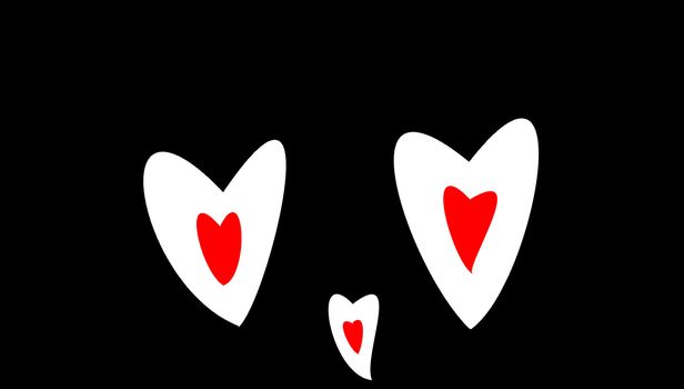 the three hearts on black background