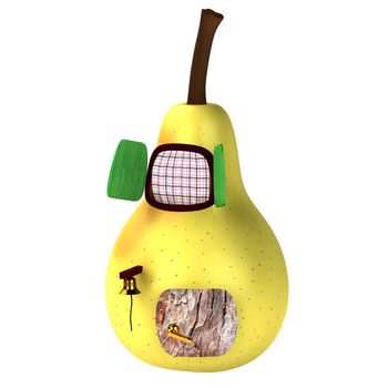 3d light yellow pear house isolated on white