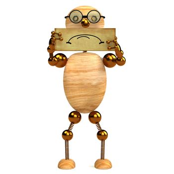 3d wood man sad holding blank board