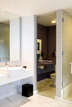 Image of a luxury hotel bathroom.