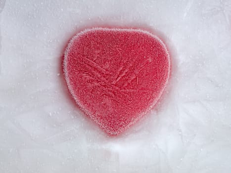 Frozen beautiful red heart with Ice Crystal