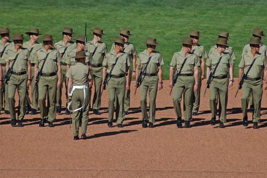 australian soldiers during a parade practice at Anzac Parade in Canberra