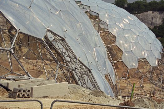 Partially finished domes or "biomes" at the Eden Project in Cornwall