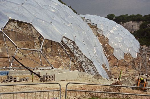 Partially built "biomes" at the Eden Project in Cornwall