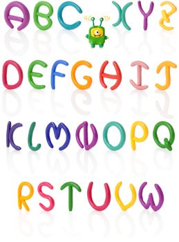 Alphabet in 3/4 view. Colorful hand made and upper case letters with real reflections. Isolated over white