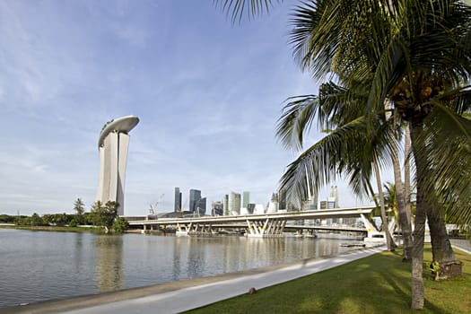 Singapore City Skyline and Freeway from the Park by the River