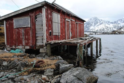 A red fishing lodge in Lofoten.