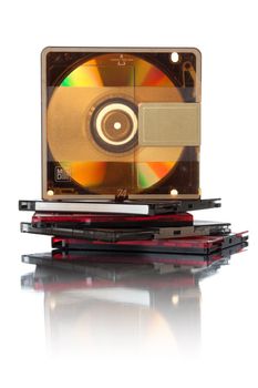 Small optical data storage for music. Isolated over white background