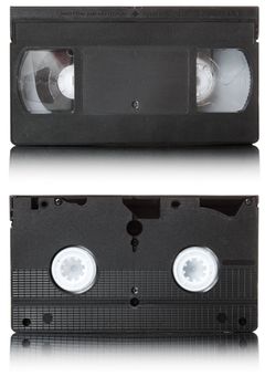 Outdated tape for recording video information. Isolated over white