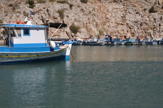 beautiful fishing boats in Kalymnos island port, Greece