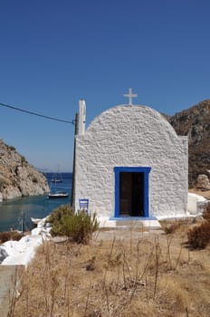 typical greek church in Kalymnos island, Greece