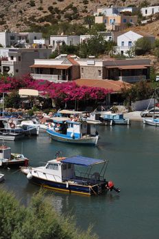 beautiful greek island in Kalymnos, Greece (port, houses and flowers)