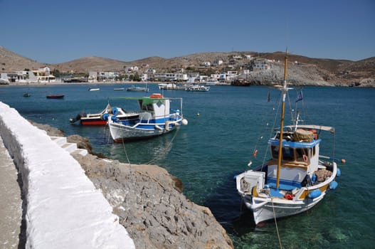 beautiful docks and bay of Pserimos island, Greece
