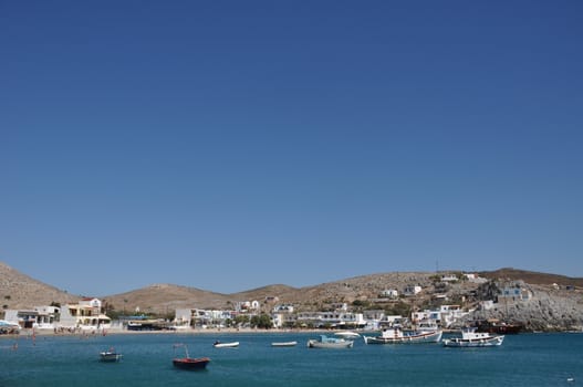 beautiful docks and bay of Pserimos island, Greece