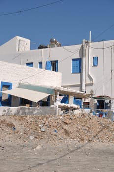 typical blue and white greek house in Pserimos island