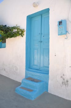 traditional blue greek house in Pserimos island, Greece