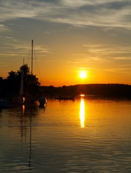 sunset on the lake, yacht