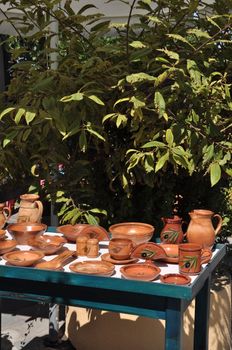 local market with traditional pottery in Zia village (Kos island), Greece