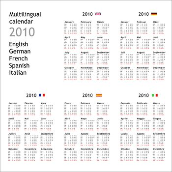 2010 multilingual calendar in English German French Spanish Italian