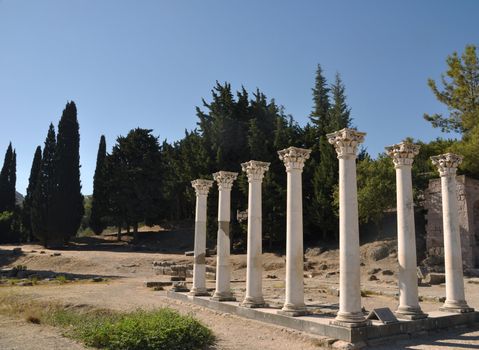 historical ruins of Asclepieion, ancient Hospital made by Hippocrates in Kos, Greece