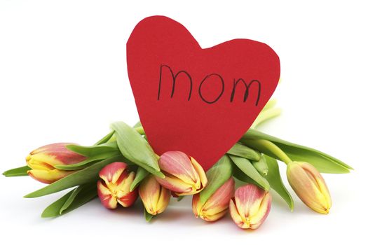 fresh tulips and heart for mom