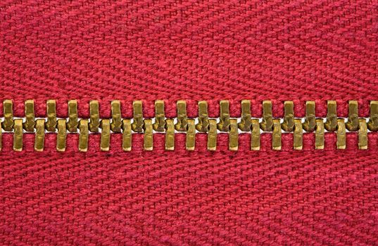 The red metal zipper on close up