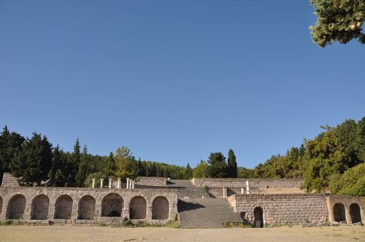 historical ruins of Asclepieion, ancient Hospital made by Hippocrates in Kos, Greece