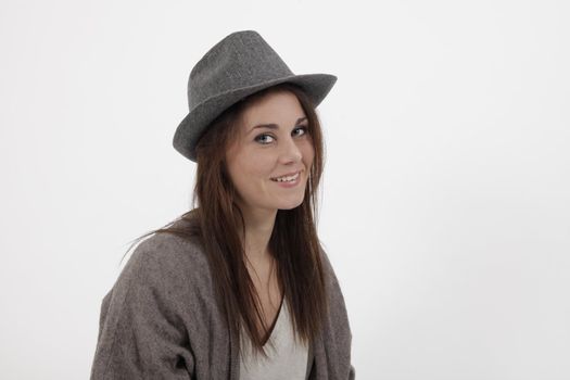 Young woman with grey hat
