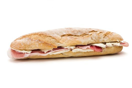 sandwich with mozzarella cheese and ham isolated on white background with clipping path