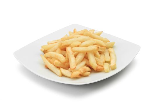 fried potatoes on a plate isolated on white background with clipping path