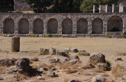 historical ruins of Asclepieion, ancient Hospital made by Hippocrates in Kos, Greece