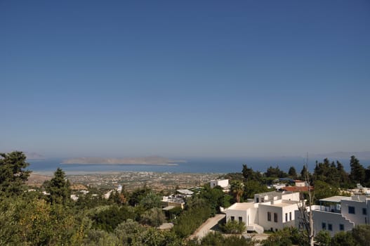typical blue and white greek houses in Zia village (Kos), Greece