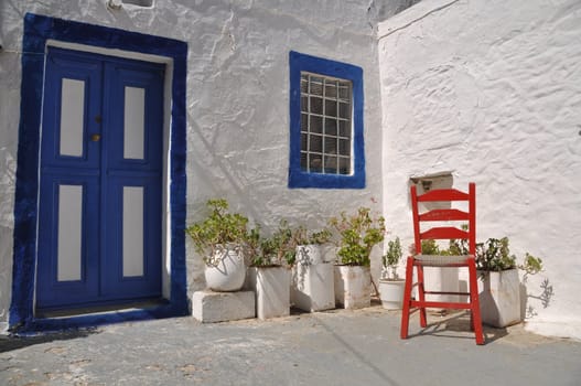 traditional house and chair in Zia village (Kos), Greece