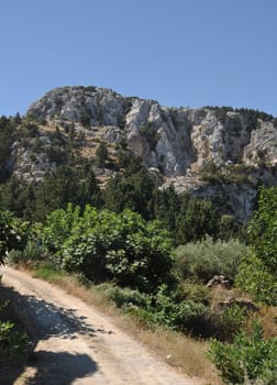 rural road in the mountainous Zia village in Kos island, Greece