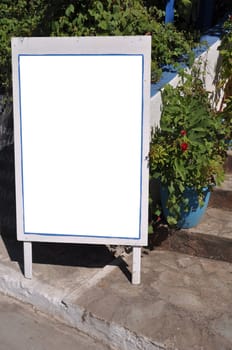 empty outdoor restaurant/pub menu in Greece