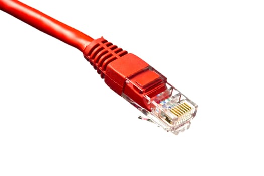 Red network plug isolated on white background