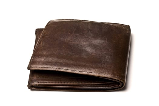 Old Brown wallet isolated on white background 