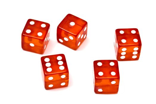 Red dice isolated on white background 
