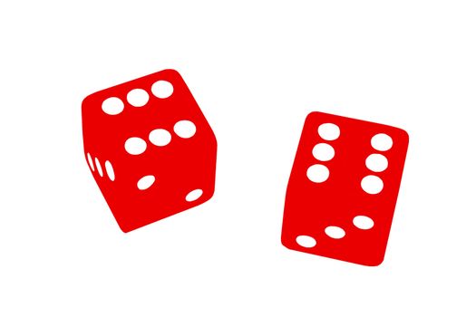 Red dice isolated on white background 
