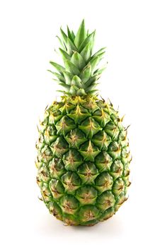 fresh delicious looking green pineapple fruit on a white background with a clipping path