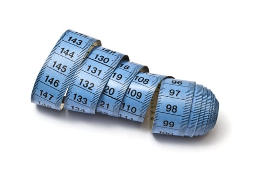 Blue tape measure isolated on white background 
