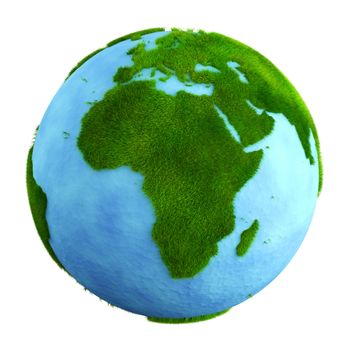 3d rendering of a grass earth with water - Africa