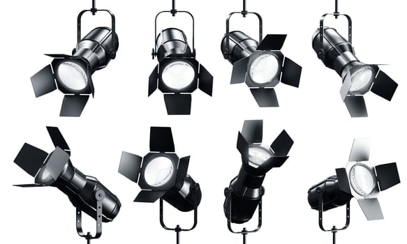 3d rendering of multiple spotlghts on a white background