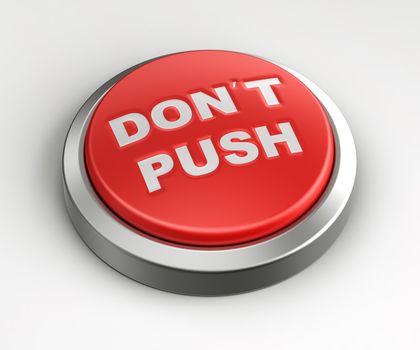 3d rendering of a red button with don't push written on it.