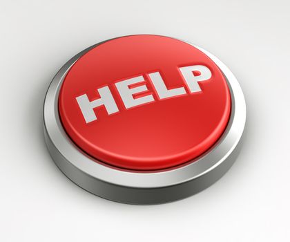3d rendering of a red button with help written on it.